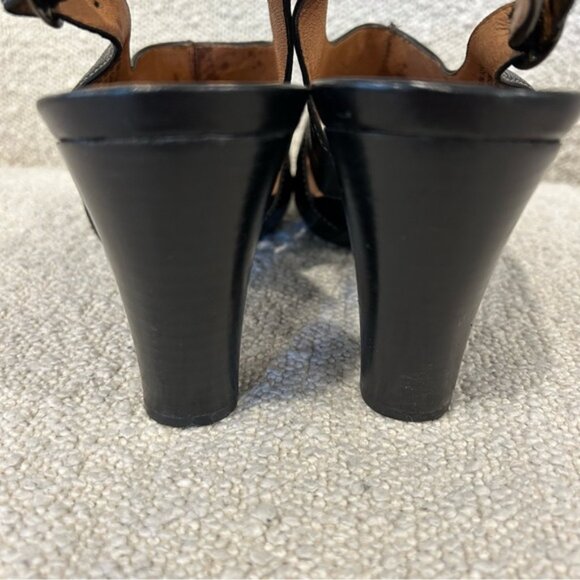 Clarks Artisan Splendor Lily Peep Toe Sandal Black Leather Slingback Block Heel - Picture 6 of 7